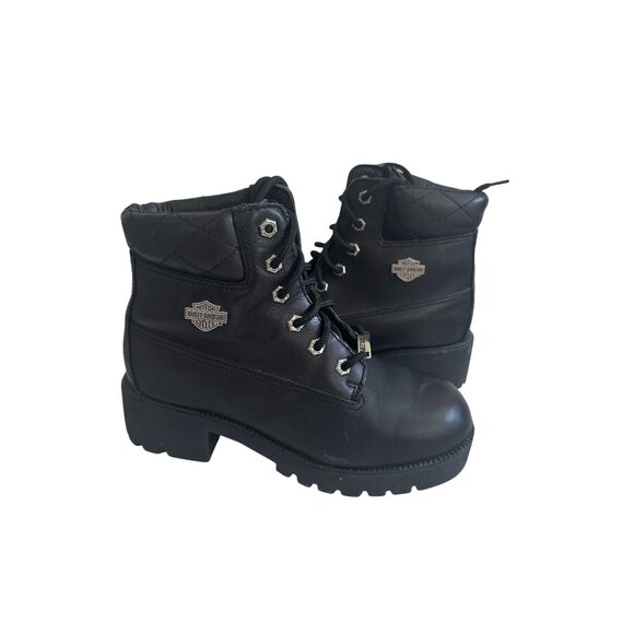 HARLEY DAVIDSON Women's Black Leather Motorcycle Riding Work Boots Size 7.5 - Picture 4 of 11
